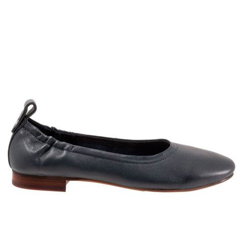 Trotters Gia T2252-400 Womens Blue Leather Slip On Ballet Flats Shoes