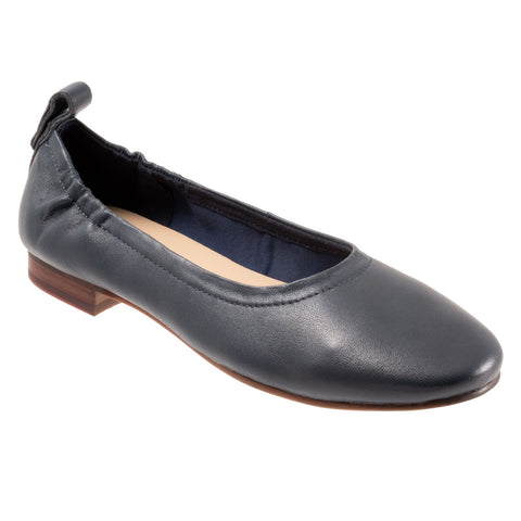 Trotters Gia T2252-400 Womens Blue Wide Leather Slip On Ballet Flats Shoes