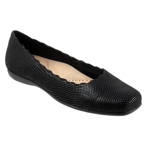 Trotters Sabine T2255-004 Womens Black Leather Slip On Ballet Flats Shoes
