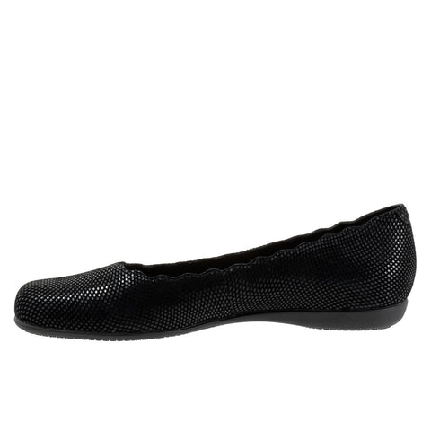 Trotters Sabine T2255-004 Womens Black Leather Slip On Ballet Flats Shoes