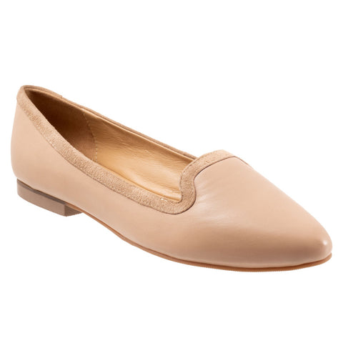 Trotters Hannah T2270-130 Womens Beige Leather Slip On Loafer Flats Shoes