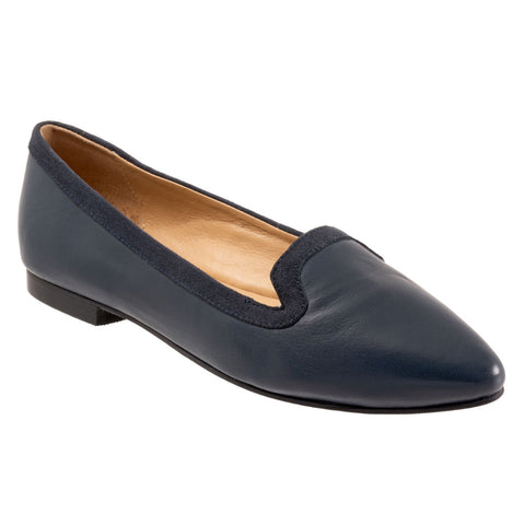 Trotters Hannah T2270-400 Womens Blue Leather Slip On Loafer Flats Shoes