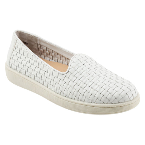 Trotters Adelina T2300-100 Womens White Leather Slip On Loafer Flats Shoes