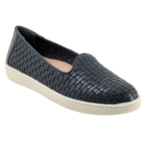 Trotters Adelina T2300-400 Womens Blue Leather Slip On Loafer Flats Shoes