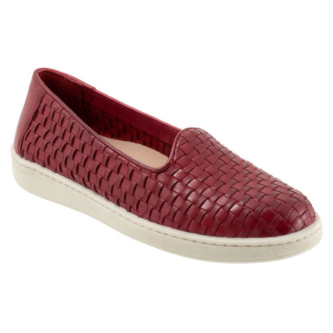 Trotters Adelina T2300-642 Womens Red Leather Slip On Loafer Flats Shoes