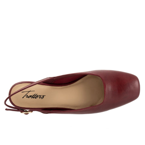 Trotters Holly T2307-642 Womens Red Narrow Leather Slingback Flats Shoes