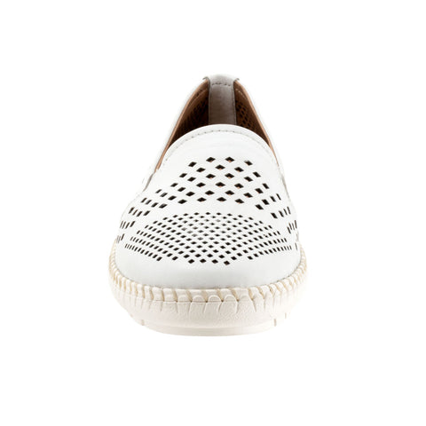 Trotters Royal T2319-100 Womens White Leather Slip On Loafer Flats Shoes