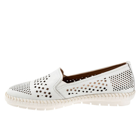 Trotters Royal T2319-100 Womens White Narrow Leather Loafer Flats Shoes