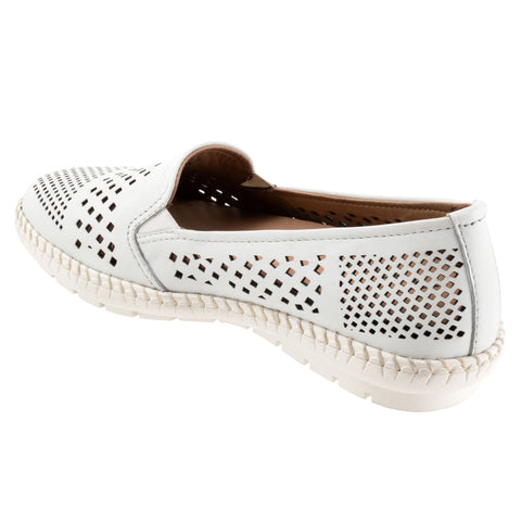 Trotters Royal T2319-100 Womens White Narrow Leather Loafer Flats Shoes