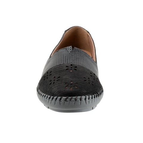 Trotters Ruby Perf T2320-036 Womens Black Narrow Nubuck Loafer Flats Shoes