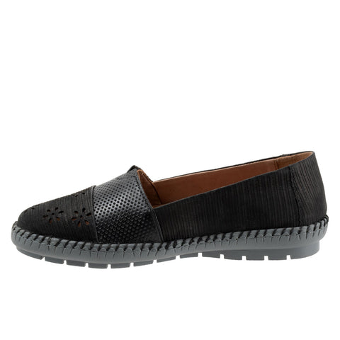 Trotters Ruby Perf T2320-036 Womens Black Narrow Nubuck Loafer Flats Shoes