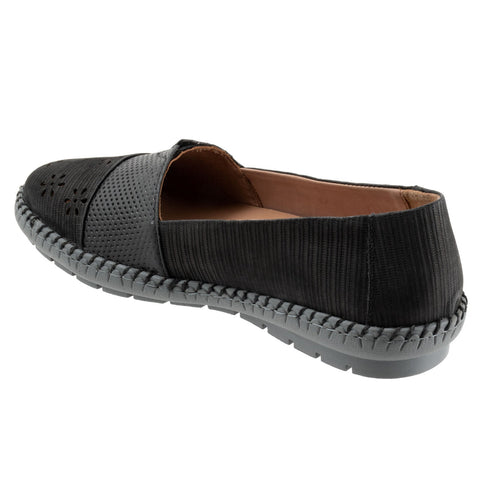 Trotters Ruby Perf T2320-036 Womens Black Narrow Nubuck Loafer Flats Shoes