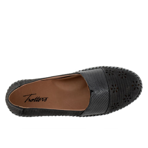 Trotters Ruby Perf T2320-036 Womens Black Narrow Nubuck Loafer Flats Shoes