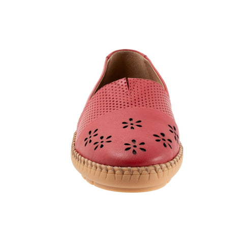 Trotters Ruby Perf T2320-600 Womens Red Leather Slip On Loafer Flats Shoes