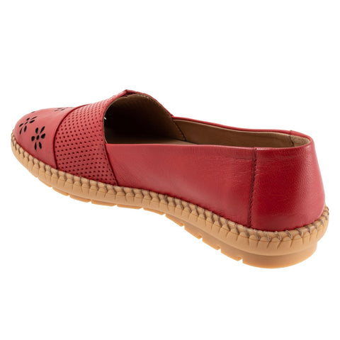 Trotters Ruby Perf T2320-600 Womens Red Leather Slip On Loafer Flats Shoes