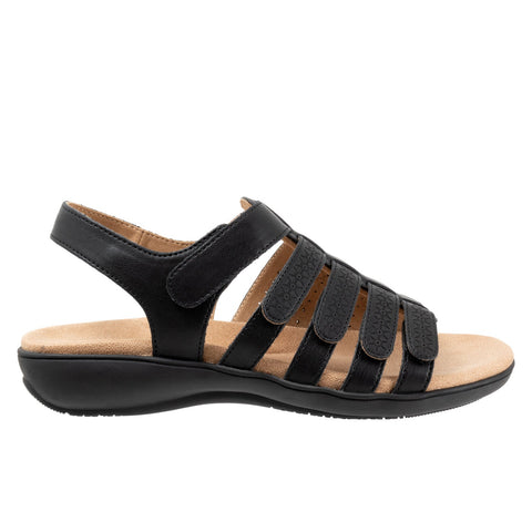 Trotters Tiki Laser T2322-001 Womens Black Wide Leather Strap Sandals Shoes