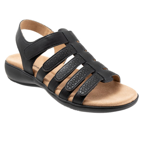 Trotters Tiki Laser T2322-001 Womens Black Wide Leather Strap Sandals Shoes