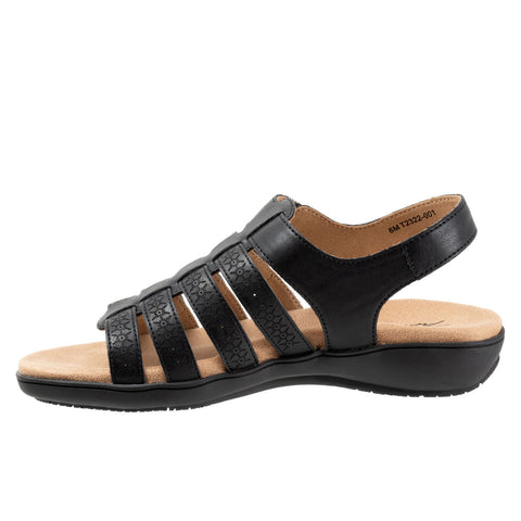Trotters Tiki Laser T2322-001 Womens Black Wide Leather Strap Sandals Shoes