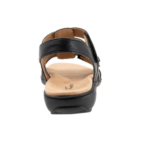 Trotters Tiki Laser T2322-001 Womens Black Wide Leather Strap Sandals Shoes