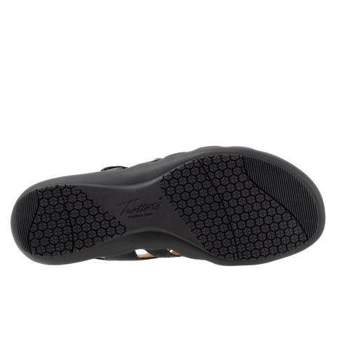 Trotters Tiki Laser T2322-001 Womens Black Wide Leather Strap Sandals Shoes