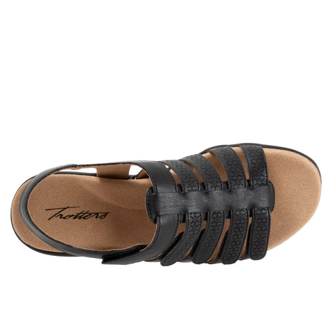 Trotters Tiki Laser T2322-001 Womens Black Wide Leather Strap Sandals Shoes