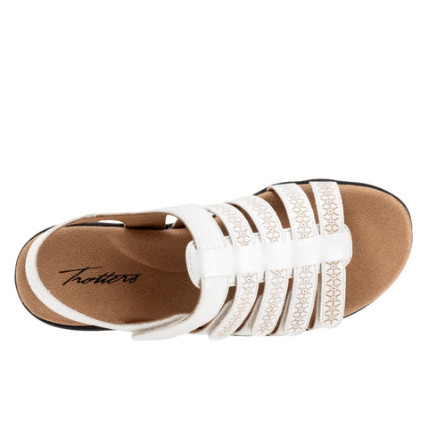 Trotters Tiki Laser T2322-100 Womens White Leather Strap Sandals Shoes