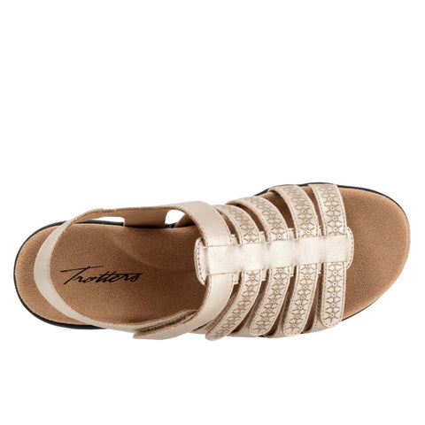 Trotters Tiki Laser T2322-719 Womens Beige Narrow Leather Strap Sandals Shoes