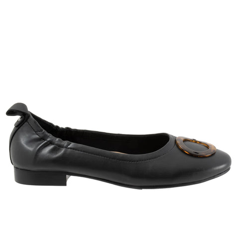 Trotters Gia Ornament T2324-001 Womens Black Wide Ballet Flats Shoes