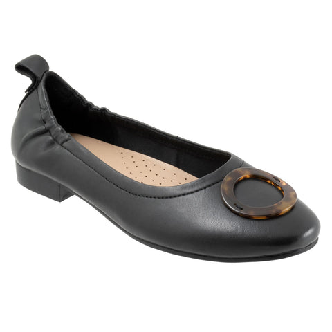 Trotters Gia Ornament T2324-001 Womens Black Wide Ballet Flats Shoes