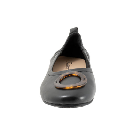 Trotters Gia Ornament T2324-001 Womens Black Wide Ballet Flats Shoes
