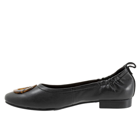 Trotters Gia Ornament T2324-001 Womens Black Wide Ballet Flats Shoes