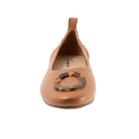 Trotters Gia Ornamen T2324-215 Womens Brown Narrow Leather Ballet Flats Shoes