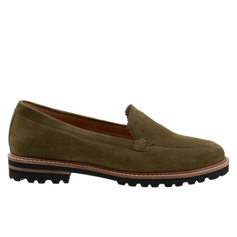 Trotters Fayth T2359-342 Womens Green Suede Loafers & Slip Ons Casual Shoes