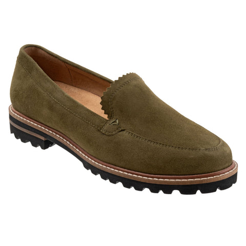 Trotters Fayth T2359-342 Womens Green Suede Loafers & Slip Ons Casual Shoes