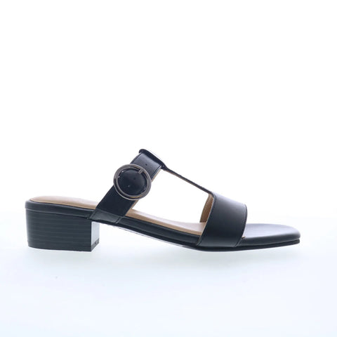 Trotters Nanna T2410-001 Womens Black Leather Slip On Slides Sandals Shoes