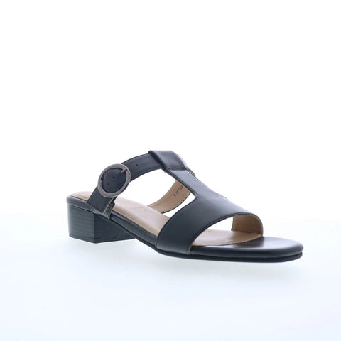Trotters Nanna T2410-001 Womens Black Leather Slip On Slides Sandals Shoes