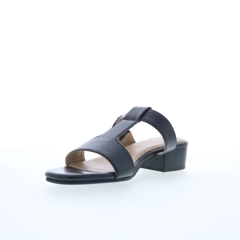 Trotters Nanna T2410-001 Womens Black Leather Slip On Slides Sandals Shoes