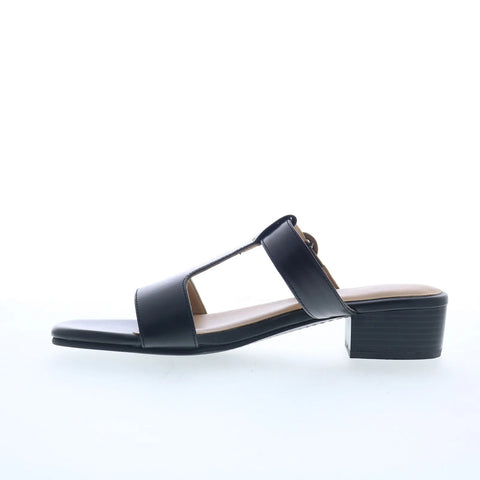 Trotters Nanna T2410-001 Womens Black Leather Slip On Slides Sandals Shoes