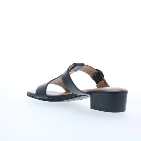 Trotters Nanna T2410-001 Womens Black Leather Slip On Slides Sandals Shoes