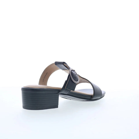 Trotters Nanna T2410-001 Womens Black Leather Slip On Slides Sandals Shoes