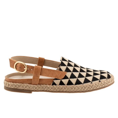 Trotters Paisley T2414-080 Womens Black Narrow Canvas Slingback Flats Shoes