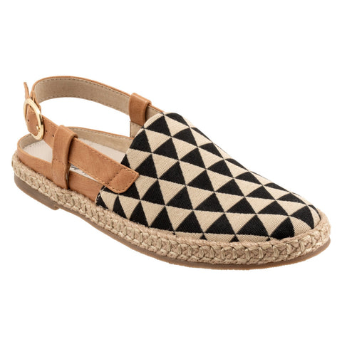 Trotters Paisley T2414-080 Womens Black Narrow Canvas Slingback Flats Shoes