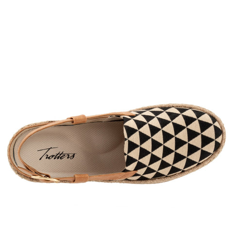 Trotters Paisley T2414-080 Womens Black Narrow Canvas Slingback Flats Shoes