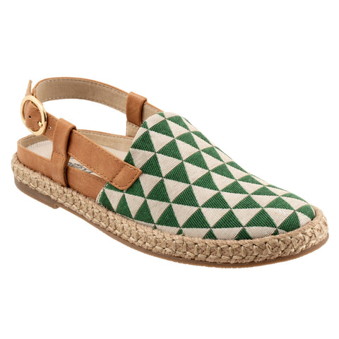 Trotters Paisley T2414-318 Womens Green Narrow Canvas Slingback Flats Shoes