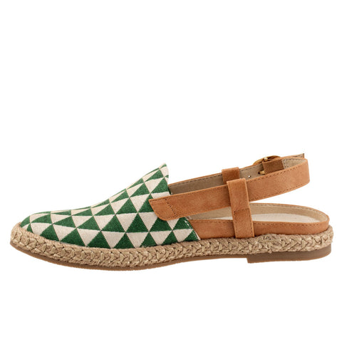 Trotters Paisley T2414-318 Womens Green Narrow Canvas Slingback Flats Shoes