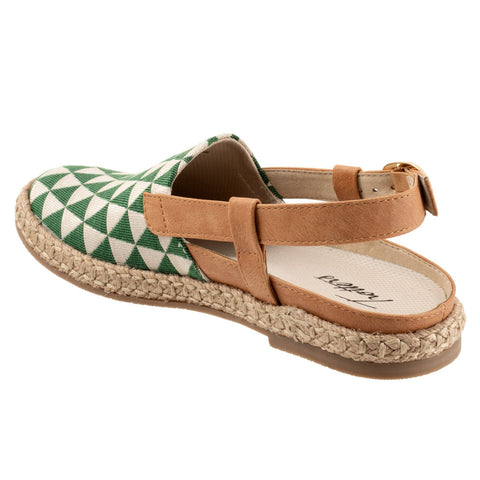Trotters Paisley T2414-318 Womens Green Narrow Canvas Slingback Flats Shoes