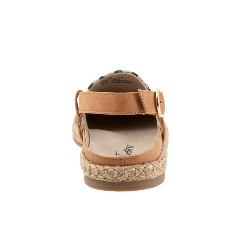 Trotters Paisley T2414-318 Womens Green Narrow Canvas Slingback Flats Shoes