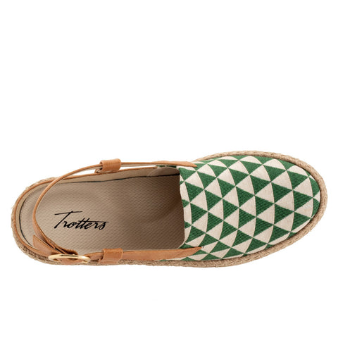 Trotters Paisley T2414-318 Womens Green Narrow Canvas Slingback Flats Shoes
