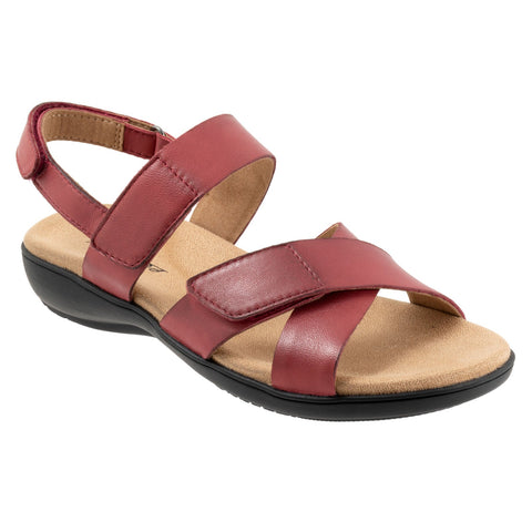 Trotters River T2417-601 Womens Red Wide Leather Strap Sandals Shoes