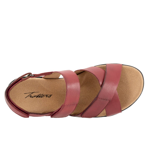 Trotters River T2417-601 Womens Red Leather Strap Sandals Shoes